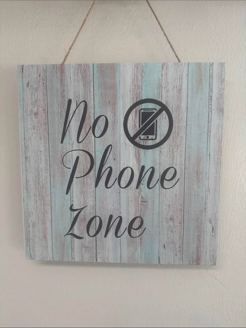 No Phone Zone Rustic Blue Wall Sign by